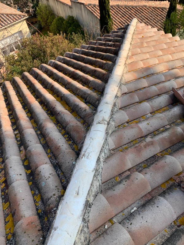 Remplacement des tuiles canal faîtière sur une toiture quatre pans en tuile plein Sud DC10 à Toulon